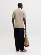 JACK JONES PREMIUM Riley Knit Short Sleeve Polo-Lemon Pepper Lemon Pepper back view