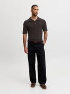 JACK & JONES Riley Knit Short Sleeve Polo in Ganache twist full length model view