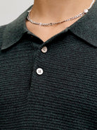 JACK & JONES Riley Knit Short Sleeve Polo in Scarab twist button placket detail