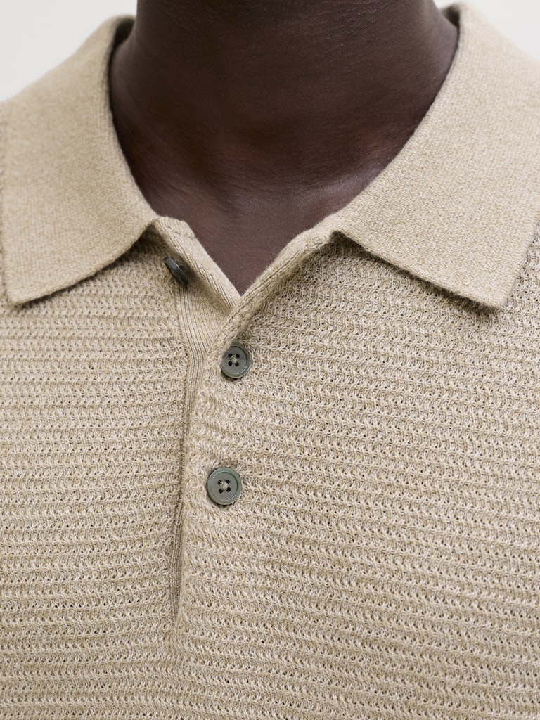 JACK JONES PREMIUM Riley Knit Polo  Lemon Pepper knit texture and button detail