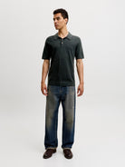 JACK & JONES Riley Knit Short Sleeve Polo in Scarab twist full length model view