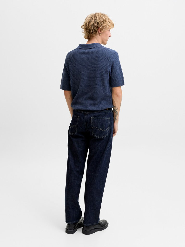 JACK & JONES Riley Knit Short Sleeve Polo in Insignia Blue twist back model view