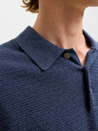 JACK & JONES Riley Knit Short Sleeve Polo in Insignia Blue twist collar and knit texture detail