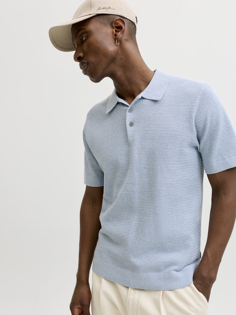 JACK JONES PREMIUM Riley Knit Short Sleeve Polo-Ashley Blue Ashley Blue side view