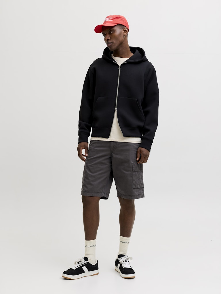 JACK & JONES Cole Matty mid cargo short in Asphalt full length model view