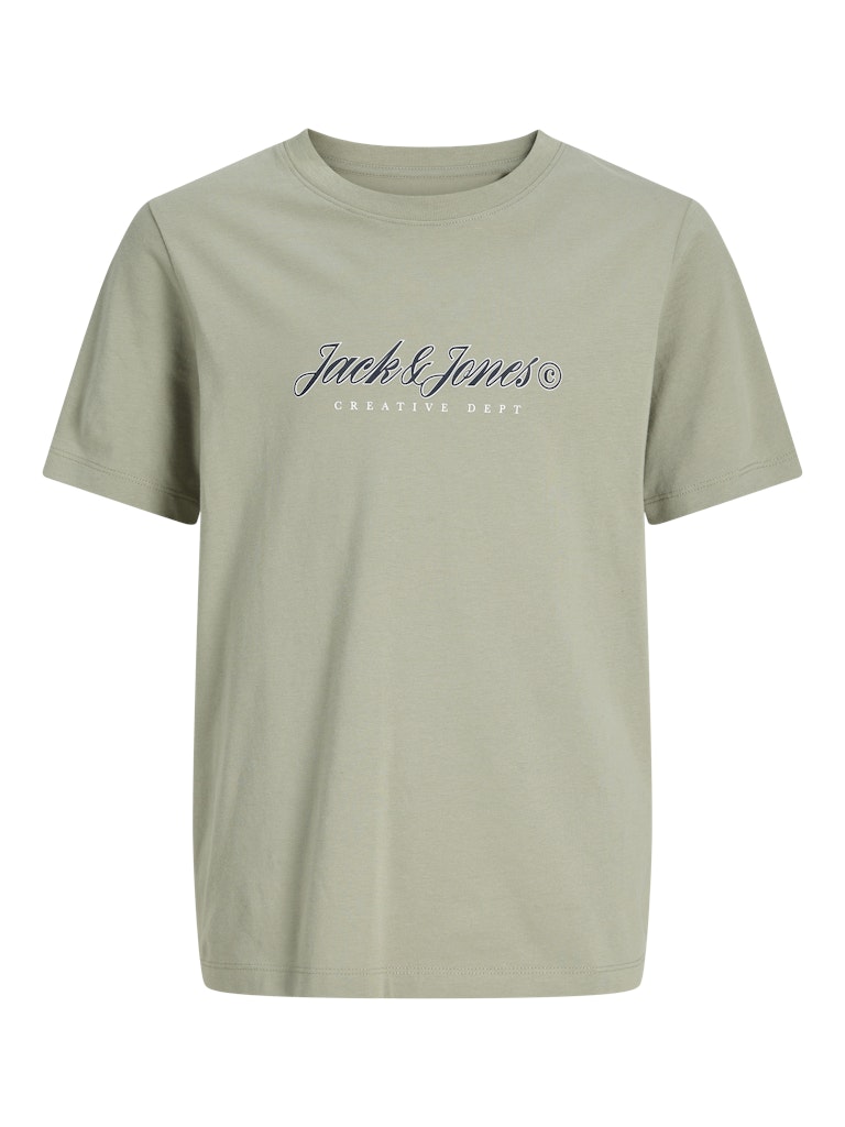 JACK & JONES YOUTHS Montauk Type Front Tee Cn Jnr-Seagrass seagrass t-shirt front view with logo text detail