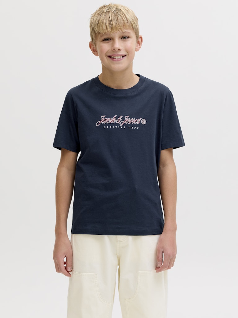 Jack Jones Youths Montauk Type Front Tee Cn Jnr Sky Captain navy t-shirt front view