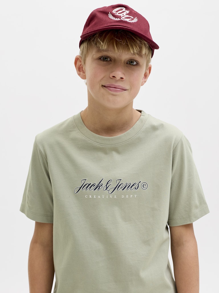 JACK & JONES Youths Montauk Type Front Tee Cn Jnr Seagrass front view with logo print