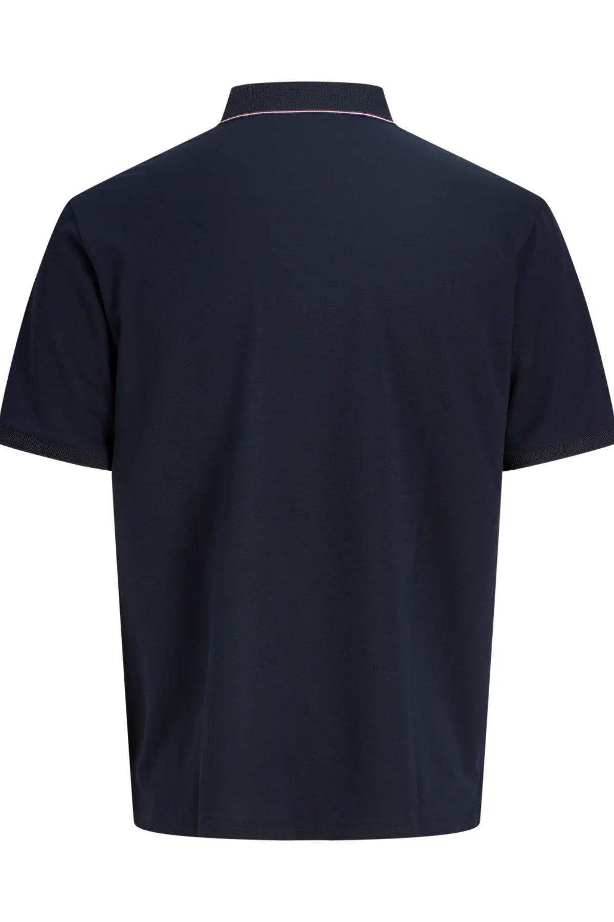Navy blue Ted polo shirt on a white background, back view