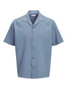Front view of Global Waffle resort shirt in Blue Mirage