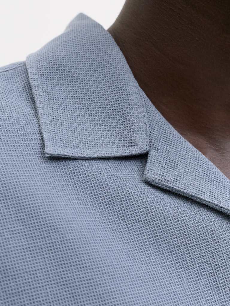 Collar detail on Jack and Jones waffle shirt