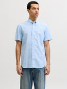 JACK JONES PREMIUM Summer Linen Shield Short Sleeve Dutch Canal Shirt Dutch Canal front view