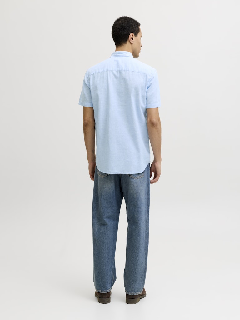 JACK JONES PREMIUM Summer Linen Shield Short Sleeve Dutch Canal Shirt Dutch Canal back view