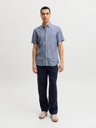 JACK JONES PREMIUM Summer Linen Shield Short Sleeve Faded Denim Shirt Faded Denim detail view