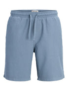 Jack & Jones Jaiden waffle resort shorts in blue mirage front flat view