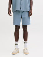 Jack & Jones Jaiden waffle resort shorts in blue mirage front model view