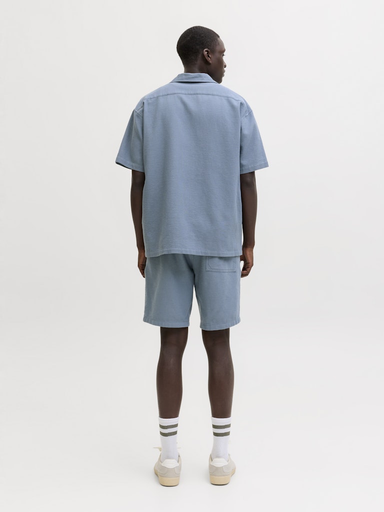 JACK & JONES Jaiden Waffle Resort Short in Blue Mirage back model view