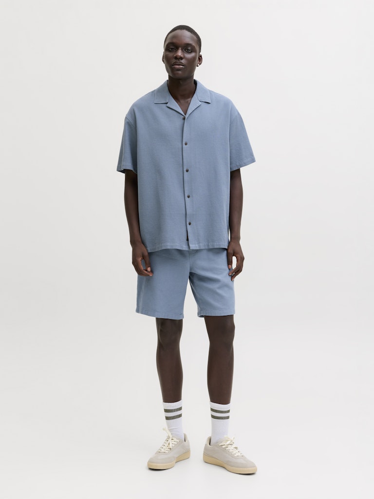 JACK & JONES Jaiden Waffle Resort Short in Blue Mirage full length model view