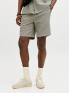 Front model view of Jaiden waffle resort shorts in Vetiver
