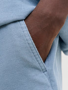 Jack & Jones Jaiden waffle resort shorts in blue mirage front pocket detail