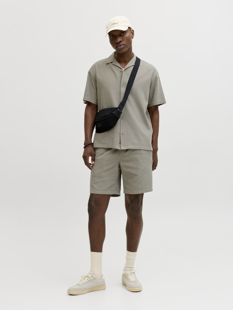 JACK & JONES Jaiden Waffle Resort Short in Vetiver full length model view