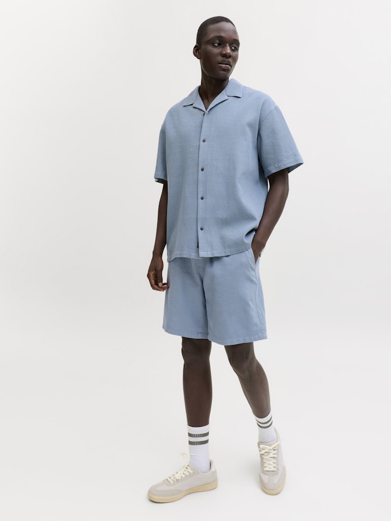 JACK & JONES Jaiden Waffle Resort Short in Blue Mirage angled model view