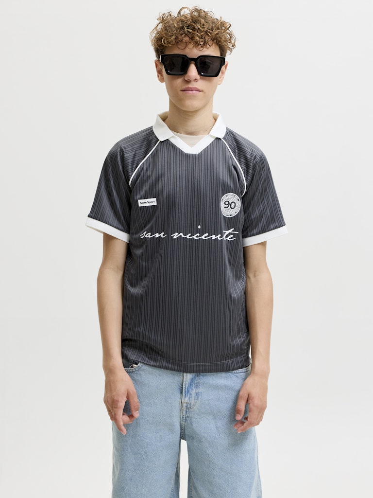 Jack Jones Youths Eterna Football Junior Boys Polo in Asphalt front model view