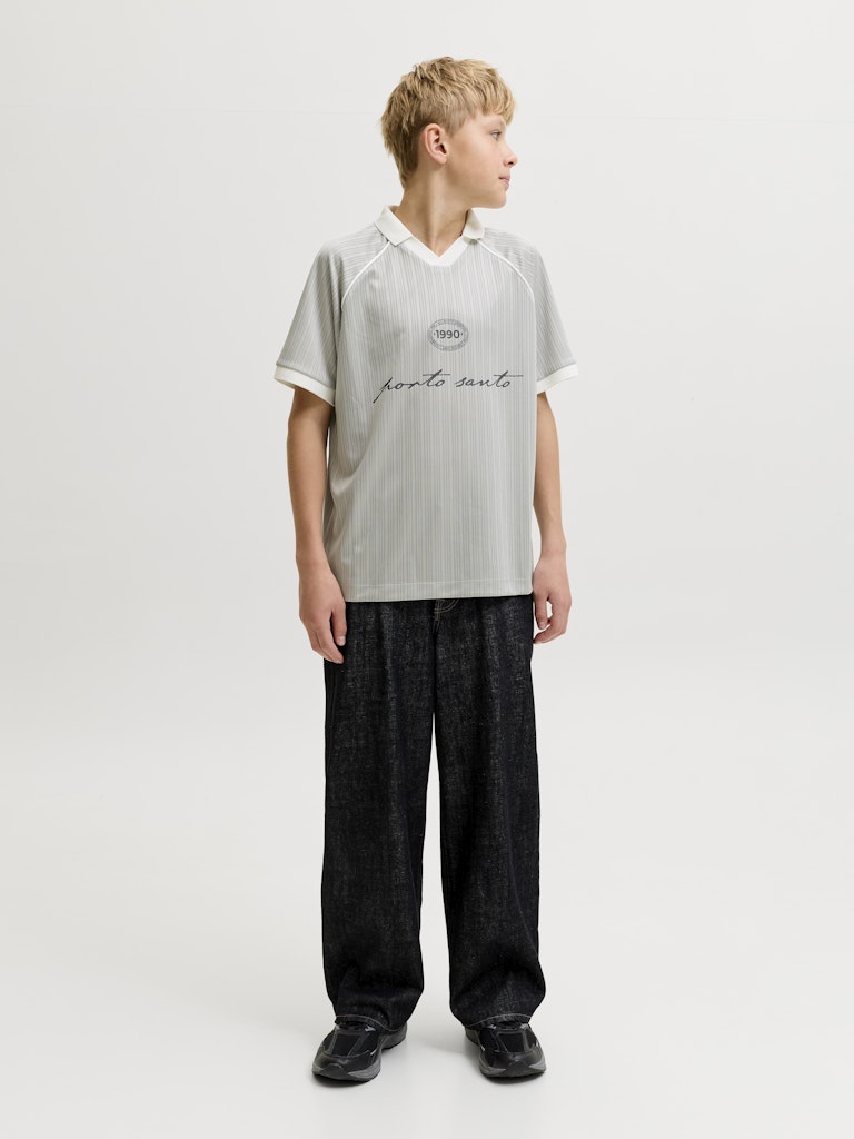 Jack Jones Youths Eterna Football Polo  in Vapor Blue full length model view