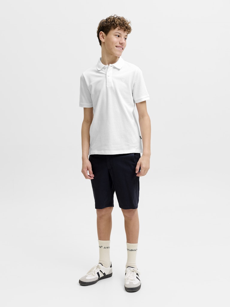 Jack Jones Youths Weston Short Sleeve Junior Polo in Bright White full length model view