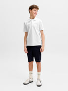 Jack Jones Youths Weston Short Sleeve Junior Bright White Polo Bright White model front view