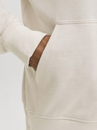 JACK & JONES Archive Graphic Sweat Hoodie in Moonbeam kangaroo pocket detail