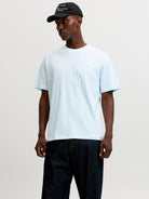 JACK & JONES Frederiksberg Monogram Crew Neck Tee in Ice Water angled model view