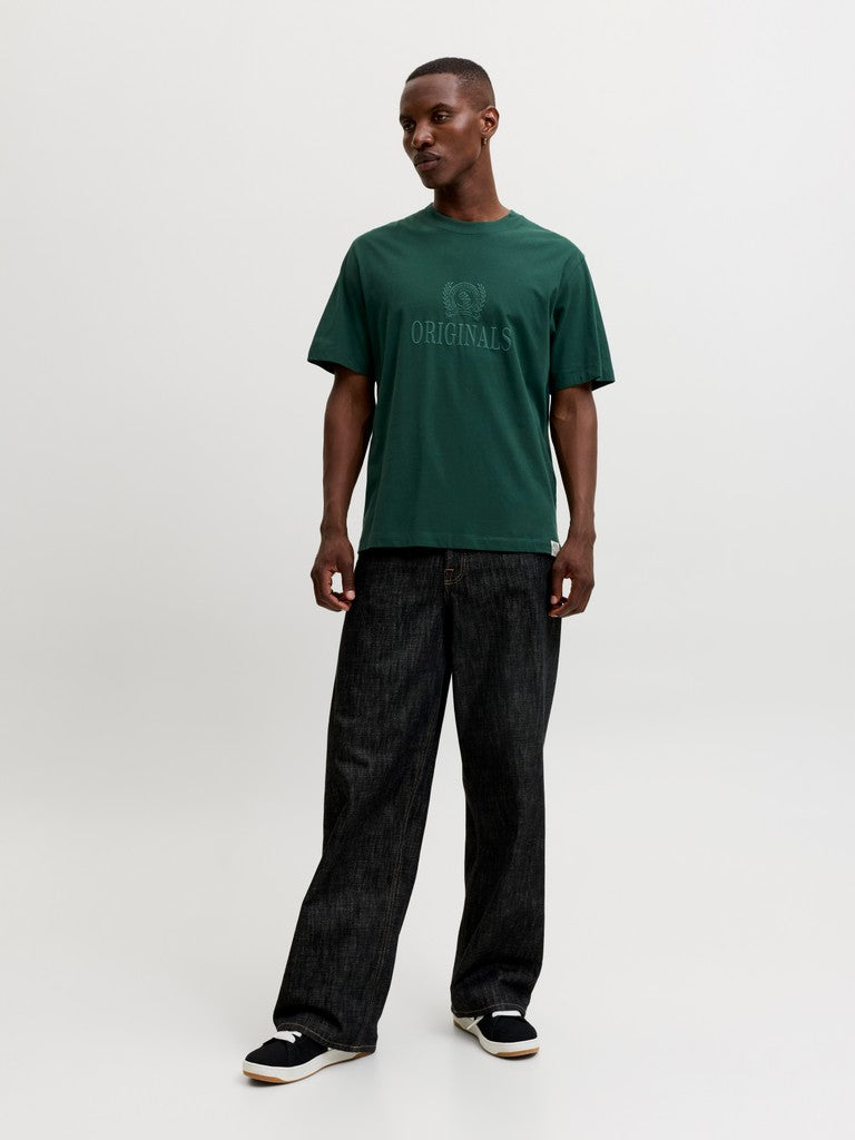 JACK & JONES Frederiksberg Monogram Crew Neck Tee in Pine Grove full length model view
