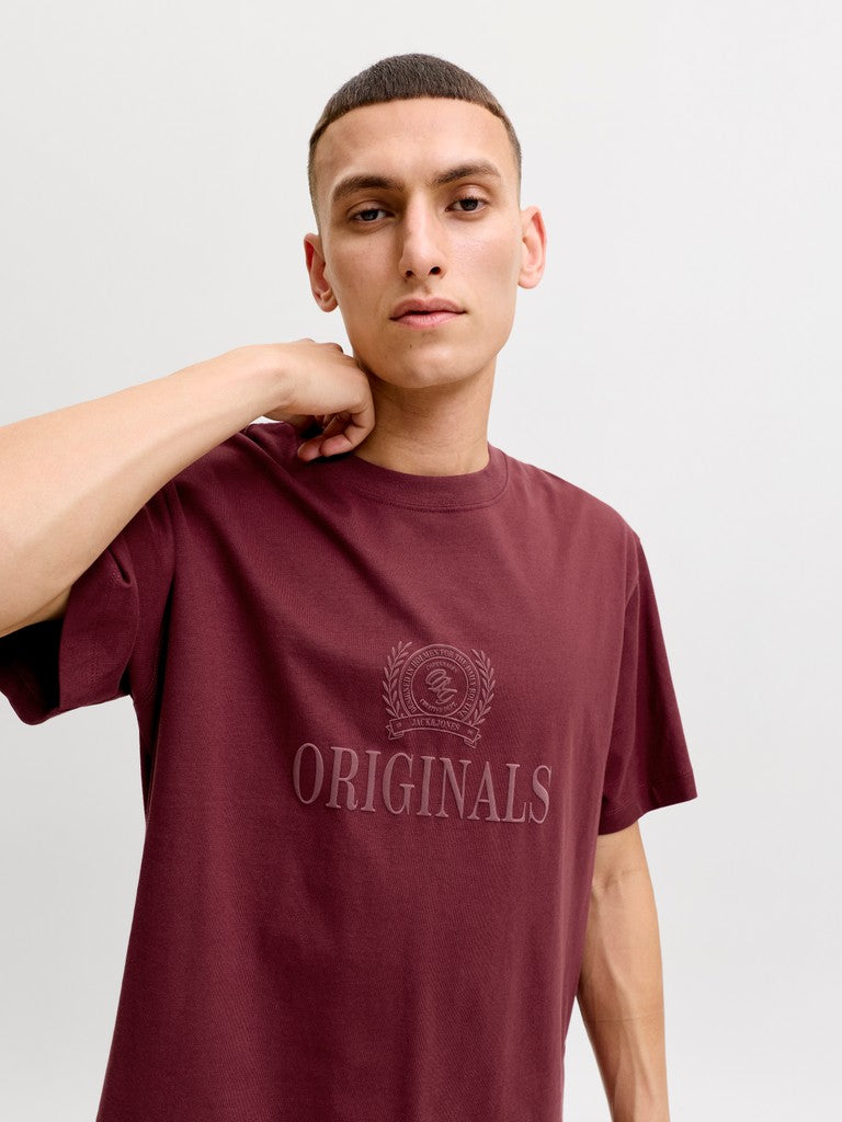 JACK & JONES Frederiksberg Monogram Crew Neck Tee in Chocolate truffle front model view