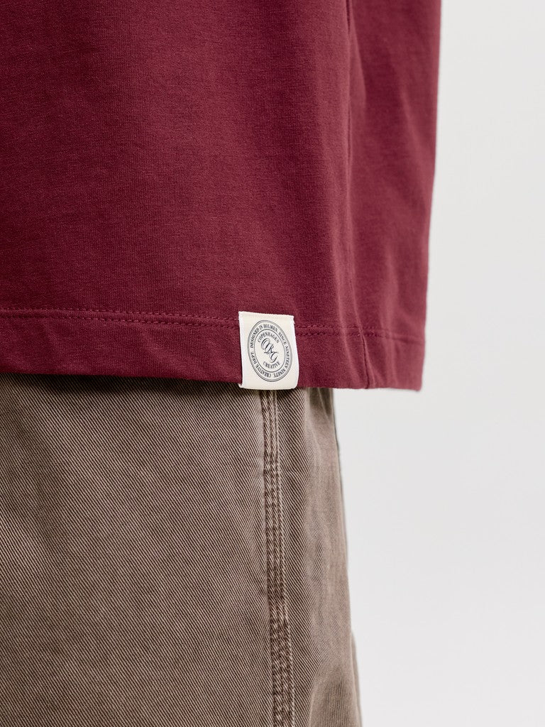 JACK & JONES Frederiksberg Monogram Crew Neck Tee in Chocolate truffle hem label detail