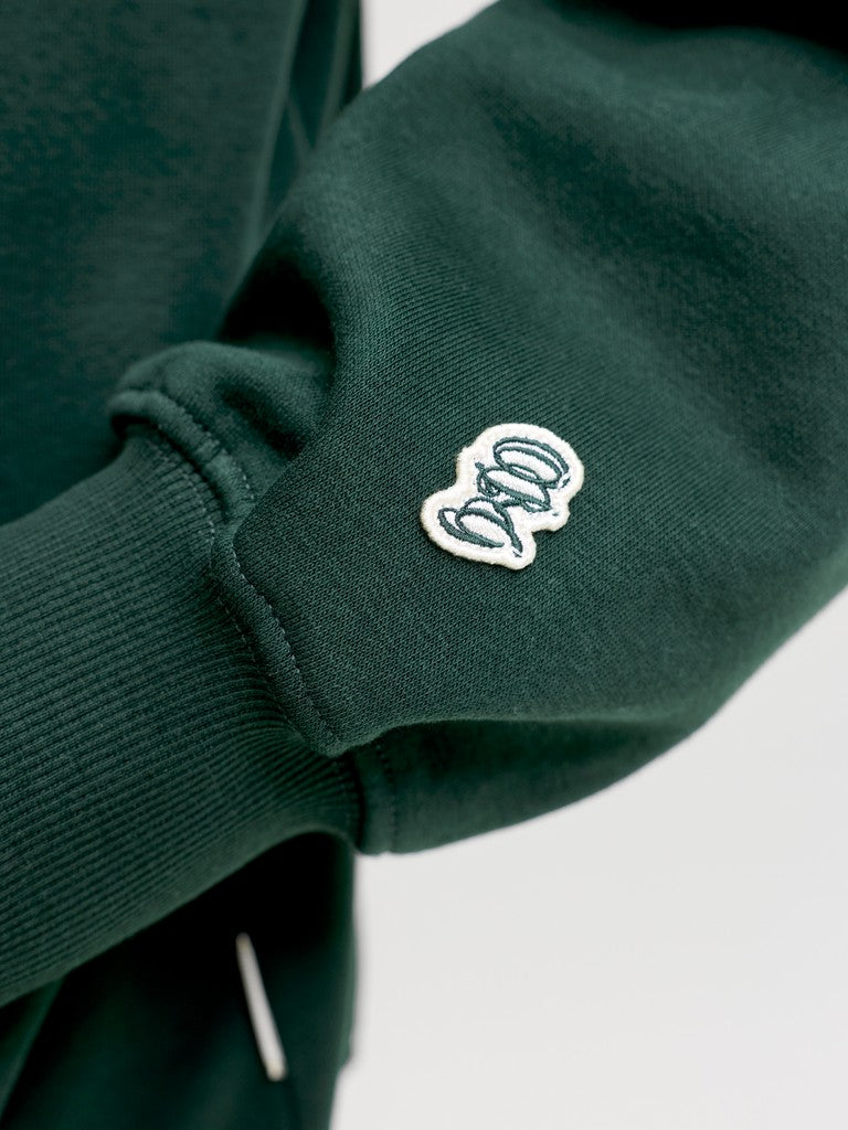 JACK & JONES Frederiksberg Monogram Sweat Hoodie in Pine Grove logo detail