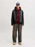 JACK & JONES Frederiksberg Monogram Sweat Hoodie in Chocolate truffle full length model view