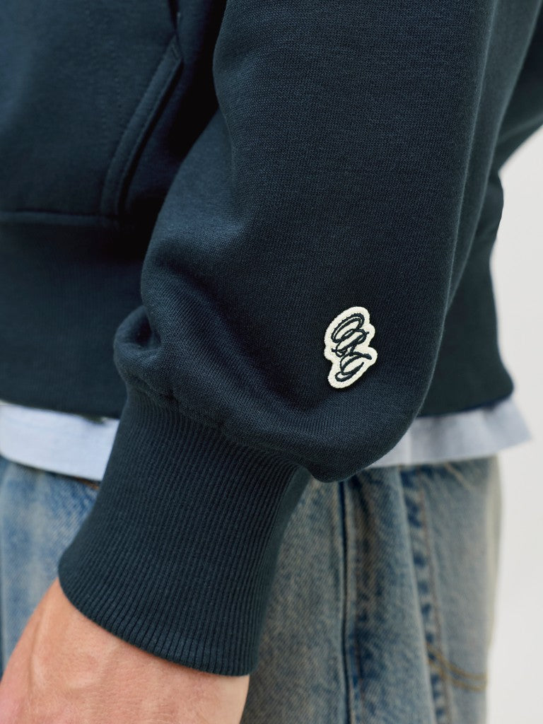 JACK & JONES Frederiksberg Monogram Sweat Hoodie in Sky Captain sleeve logo detail