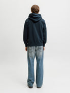 JACK & JONES Frederiksberg Monogram Sweat Hoodie in Sky Captain back model view