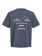 JACK & JONES Club Back Script Crew Neck Tee in Outer Space back view