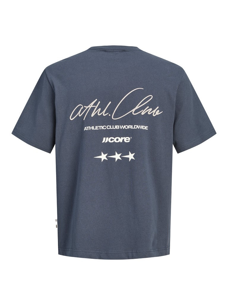 JACK & JONES Club Back Script Crew Neck Tee in Outer Space back view