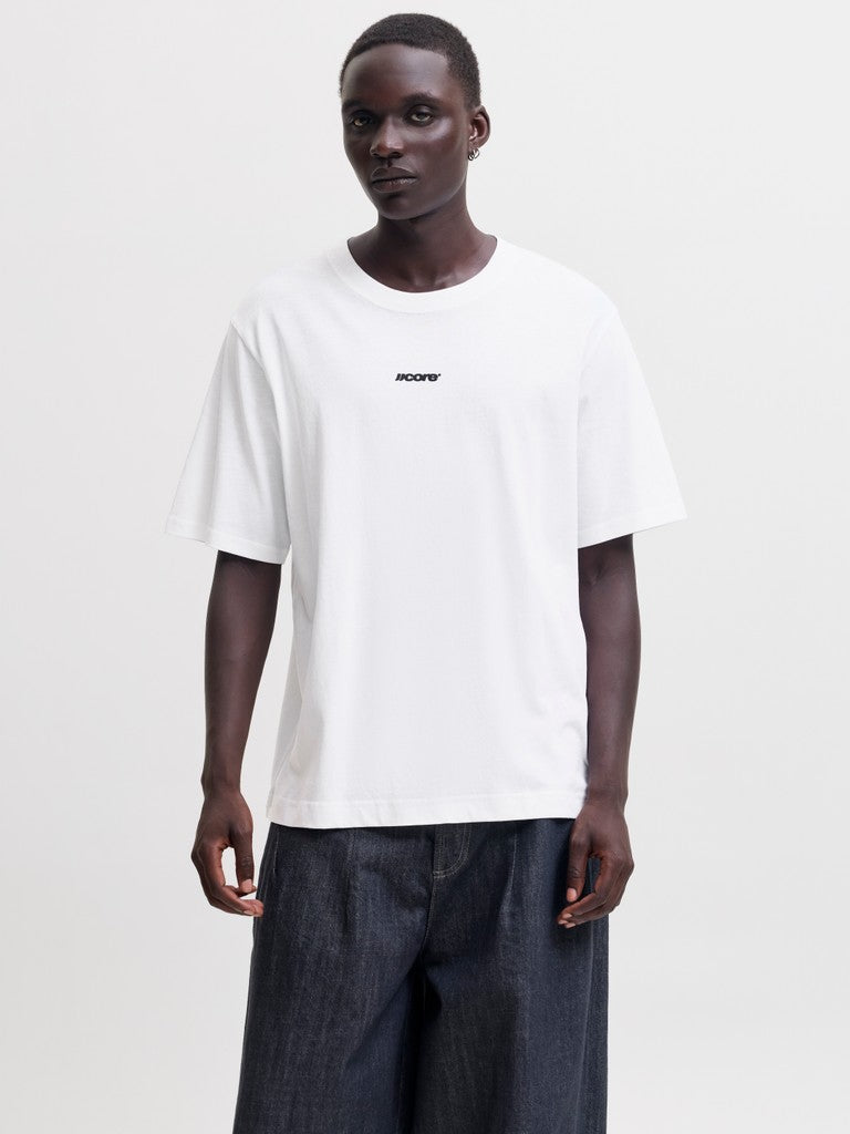 JACK & JONES Club Back Script Crew Neck Tee in Bright White front model view