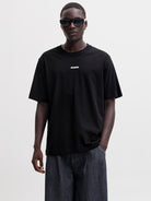 JACK & JONES Club Back Script Crew Neck Tee in Black front model view