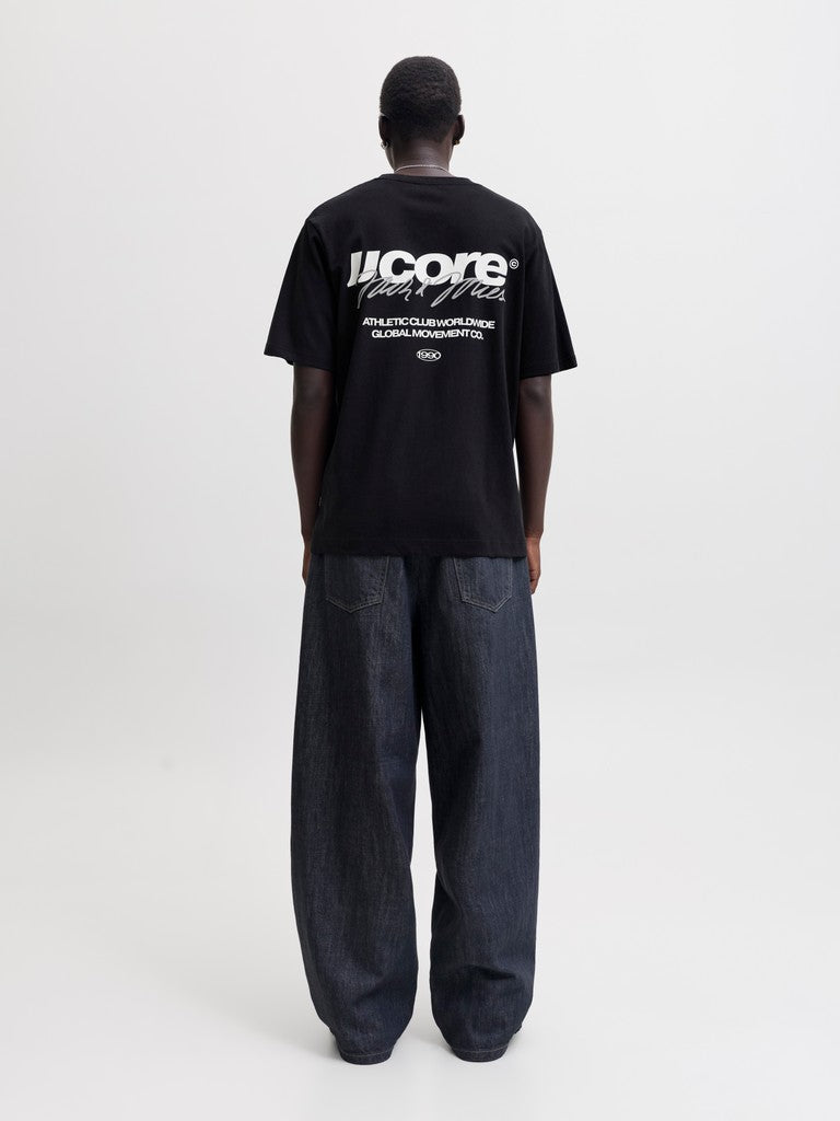 JACK & JONES Club Back Script Crew Neck Tee in Black back model view