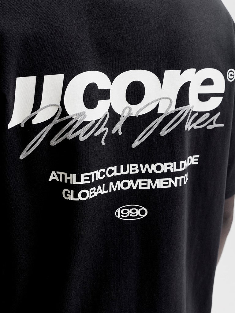 JACK & JONES Club Back Script Crew Neck Tee in Black back logo print detail