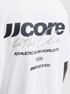 JACK & JONES Club Back Script Crew Neck Tee in Bright White logo print detail
