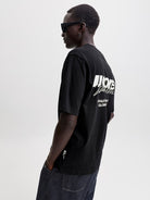 JACK & JONES Club Back Script Crew Neck Tee in Black angled model view