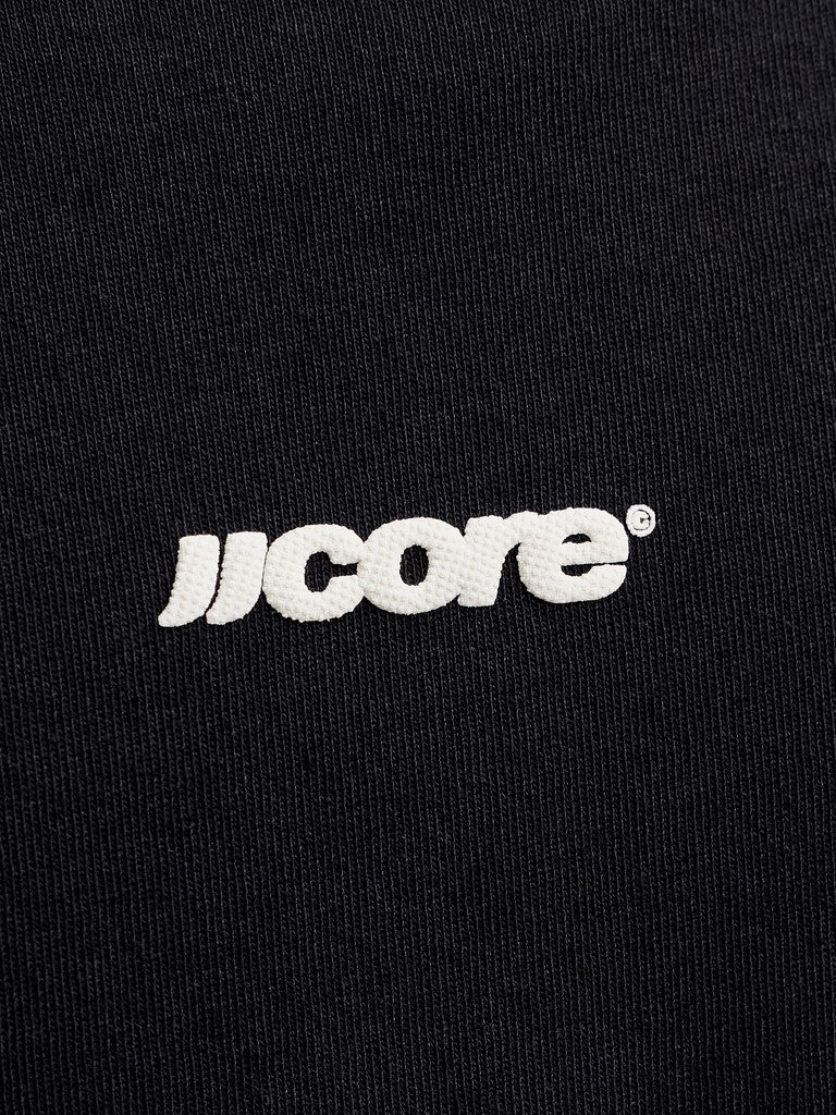 JACK & JONES Club Back Script Crew Neck Tee in Black logo detail