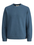 JACK & JONES Fusion Waffle Brand Sweatshirt Crew Neck in Orion Blue front view