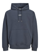 JACK & JONES Club Back Script Print Sweat Hoodie in Outer Space front view